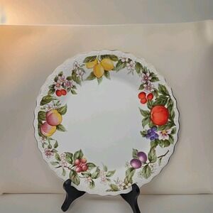 Vintage Hand Painted Fruit Pattern Porcelain Plate - Scalloped Gold Rim -...